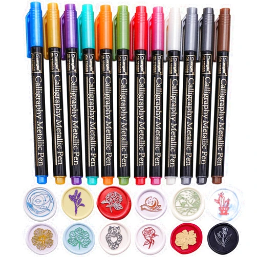 Andotopee Wax Seal Pen Kit 12 Color, 12 pcs Wax Seal Pen Set Metallic Marker Gold Silver Pens for Wax Seal Stickers Décor Personalized Wax Seal Stamp, Suitable for All Color Wax Seal Beads Wax Seal Sticks