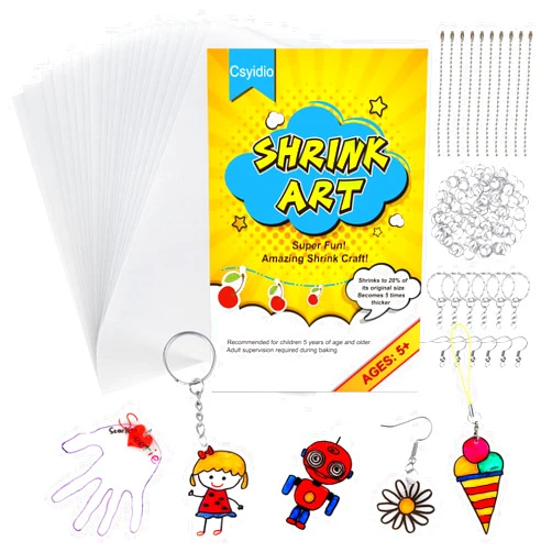 Csyidio 175 Pieces Shrink Plastic Sheet Kit Includes 25 Pieces Shrink Plastic Sheets and 150 Pieces Accessories for Making Key Chains, Christmas Ornaments, Kids' Birthday Presents