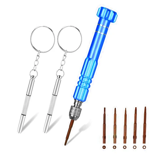 Salbsever Tiny Screwdriver Set, Micro Screwdriver for Glasses Repair Kit, 6-in-1 Eye Glass Repair Kit with Screwdriver, Precision Screwdriver Kit Mini Keychain Screws for Watch, Glasses, Electronics, Jewelry