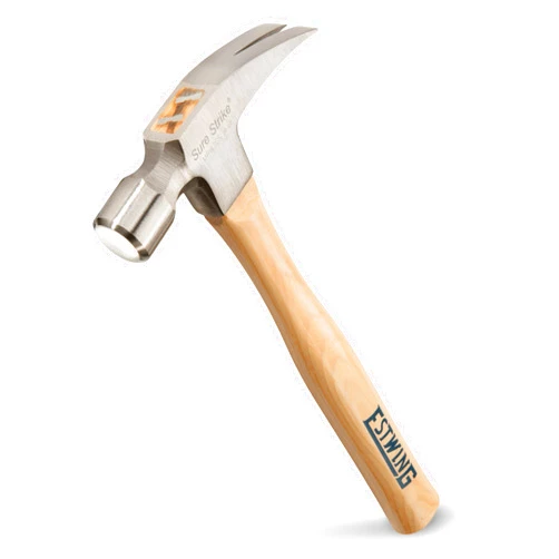 ESTWING Sure Strike Hammer - 20 oz Straight Rip Claw with Smooth Face & Hickory Wood Handle - MRW20S