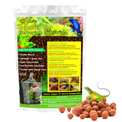 Riare 10LBS Expanded Clay Balls Terrarium Substrate for Reptiles - 100% Organic Lightweight Clay Pebbles Substrate Frogs False Bottom Substrate, Bioactive Terrarium Substrate for Drainage and Moisture