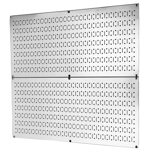 Wall Control Pegboard Rack Garage Storage Galvanized Steel Horizontal Peg Board Pack - Two 32-Inch x 16-Inch Shiny Metallic Metal WallBoard Tool Organization Panels