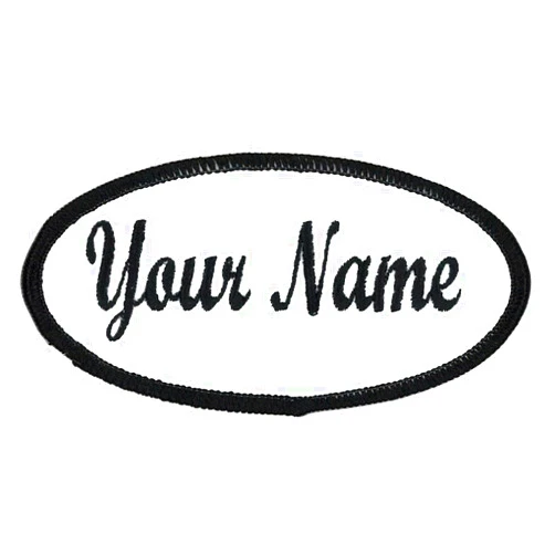 Northern Safari Oval Name Patch Uniform Work Shirt Custom Embroidery White and Black Border, Iron