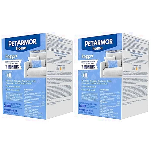 PetArmor Home Fogger, Kills Fleas, Ticks, Mosquitoes & Other Listed Insects, Helps Eliminate Pet Odor, Clean Fresh Scent, Protects for 7 Months, 3 2oz Canisters (Pack of 2)
