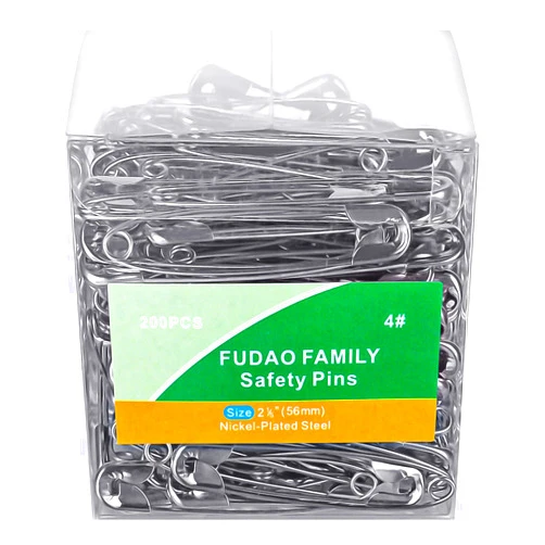 FUDAO FAMILY Large Safety Pins 2.2 inches (56mm), Size 4, 200 pcs, Nickel - Plated Steel (200)