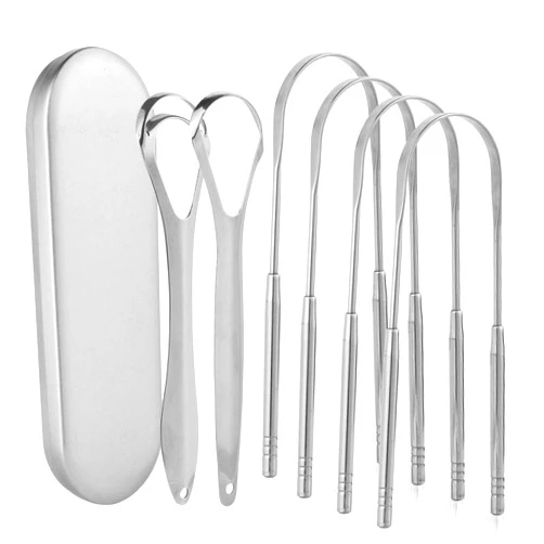 Aussumy 6 Pack Tongue Scraper for Adults - Reusable & Easy to Clean Tongue Scrubber with Travel Case - Medical-Grade 100% Stainless Steel Tongue Cleaner for Fresh Breath & Oral Care & Hygiene