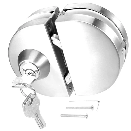 JING 304 Stainless Steel Yu Round Glass Door Lock, Home, Commercial Durable Metal Chrome 10-12 mm Glass Door NO Drill Anti-Theft Security Lock, Double Swing Hinged Frameless Push Sliding Gate Lock 3 Keys