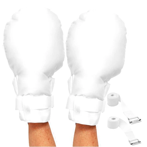 BURLINGHAM'S Medical Double Security Mitts - One Size Fits All Hand Restraint Gloves for Elderly & Medical Procedures -Made With Extra Padding for Comfort & Protection - Includes Bed Restraints - 2 Gloves