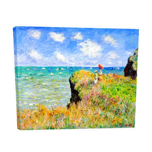 Wieco Art Gallery Wrapped Canvas Print Wall Art Cliff Walk at Pourville,1882 by Claude Monet Mondern Classic Art Print Picture Artwork for living room Home Kitchen Decorations