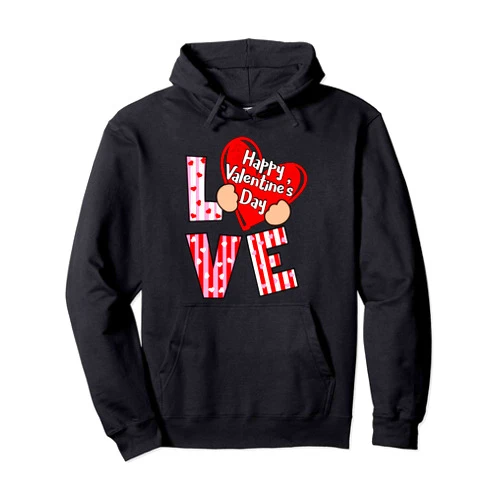 Valentine's Day Love Heart Design Gift Her or Him Happy Valentine's Day Gift Shirt Red Heart Love for Women´s Pullover Hoodie