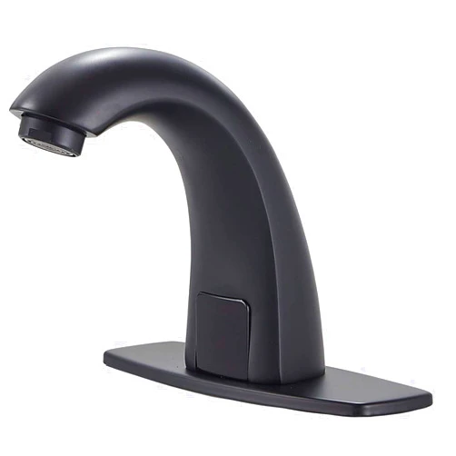 YCCUZA Automatic Touchless Faucet Black Bathroom Sink Faucet Electronic Sensor with Hole Cover Plate Control Box and Temperature Mixer AC/DC Powered Motion Activated Hands-Free Deck Mount