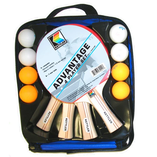 Kettler Advantage Indoor Table Tennis Bundle: 4 Player Set (4 Rackets/Paddles and 8 Balls)
