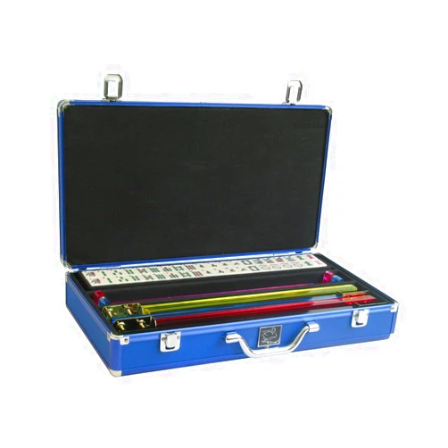 White Swan Mah Jongg Set - 166 Premium Ivory Tiles, Pusher Arms, Aluminum Case - Blue Mahjong