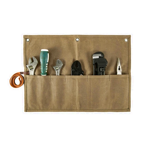 Baizoy Chisel Roll,Small Tool Roll Pouch,Tool Roll Bag Organizer, Heavy Duty Waxed Canvas Tool Bag, Multi-Purpose Roll-Up Storage Bag for Hand Tools Holder With 6 Pockets Wrench Roll Up Pouch