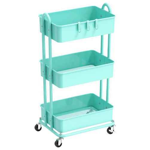 Simple Houseware 3-Tier Heavy Duty Metal Utility Rolling Cart, Turquoise