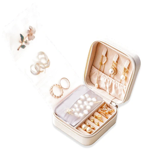 KEIGPERICompact Travel Jewelry Storage Box With 6 Antioxidant Bags Jewelry Box -Travel Jewelry Case Perfect Sweet 16 Gift Easter Basket Stuffers (White)