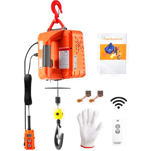 VEVOR 3-in-1 Electric Hoist Winch, 1100lbs Portable Electric Winch, 110V Power Winch Crane, 25ft Lifting Height, with Wire, Wireless, Manual Remote Control, Overload Protection for Lifting Towing