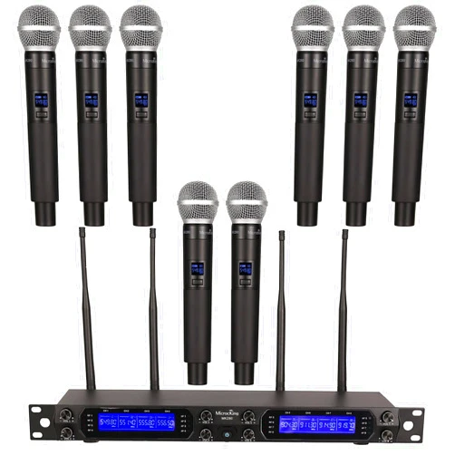MicrocKing Wireless Microphone System, 8-Channels UHF Cordless Dynamic Handheld Mics, Long Range 400ft, Auto Connect, Ideal for Karaoke Party Wedding Speech and Outdoor Events