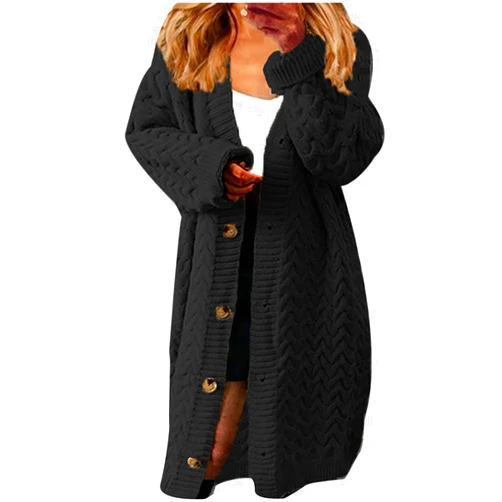 5665 Women's Long Lantern Sleeve Button Down Chunky Cable Knit Sweater Cardigan Maxi Cocoon Coat Outerwear Winter Jacket