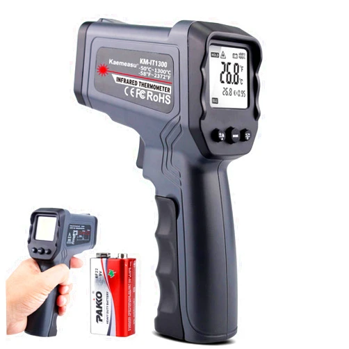Kaemeasu Digital Infrared Thermometer -58℉-2372℉ (-50℃ to 1300℃) Dual Laser Multipurpose Temperature Gun,High/Low Temperature Alarm Setting,Max/Min/Average KM-IT1300