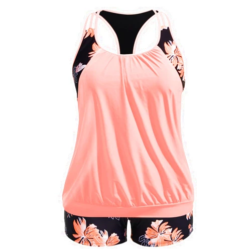 Holipick Plus Size Tankini Swimsuit for Women Two Piece Tummy Control Bathing Suit Blouson Racerback Tankini Top with Shorts