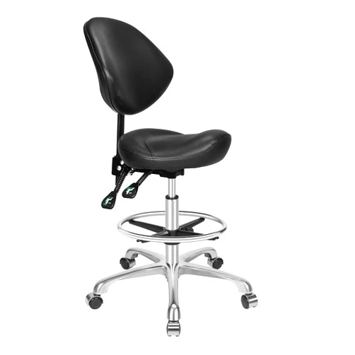 Kaleurrier Ergonomic Rolling Swivel Saddle Stool with Wheels,Pneumatic Lifting Height Adjustable Drafting Chair for Clinic Hair Salon Massage Lab Home Office (Black,with Back Rest & Footrest)