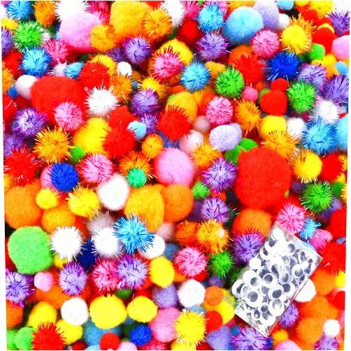 Caydo 2000 Pieces Assorted Sizes Multicolor Pompoms Glitter Pom Poms with 4 Sizes Wiggle Eyes for Hobby DIY Art Craft Supplies