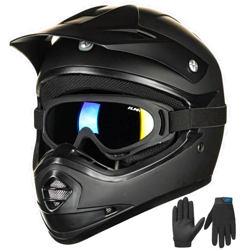 ILM Youth Kids ATV Motocross Helmet Goggles Sports Gloves Dirt Bike Motorcycle Off Road DOT Approved B07 (Youth-S, Matte Black)