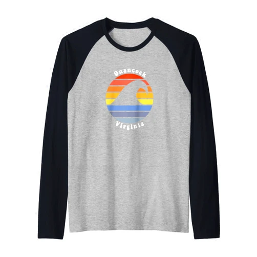 Onancock Beach Virginia Ocean Wave Shop Onancock Virginia VA Beach Vacation Souvenir Raglan Baseball Tee