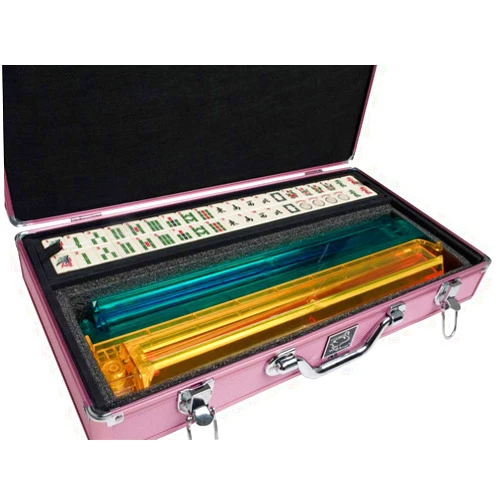 White Swan Mah Jongg Set - Ivory Tiles - Modern Pusher Arms - Aluminum Case - Pink