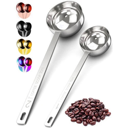 Orblue Premium Coffee Scoop Set - 1 Tbsp (15ml) & 2 Tbsp (30ml) Measuring Tablespoon - Stainless Steel Coffee Measuring Spoon and Scooper with Long Handles - Pack of 2