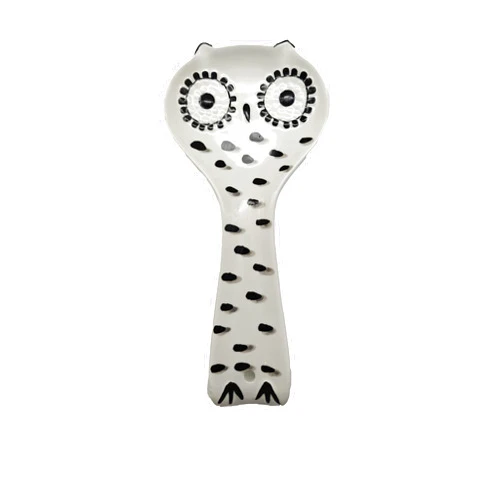 ACK Ceramic Spoon Rest (Cute Black and White Owl), Cooking Spoon Holder for Kitchen Counter, Utensil Rest for Spoon, Ladle, Spatula, Kitchen Decor