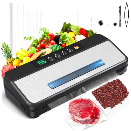 OSEYM Vacuum Sealer Machine, 90Kpa Automatic Food Sealer Machine, Food Sealers Vacuum Packing Machine with Cutter & Bags, Air Sealing System for Dry/Moist Modes,LED Indicator Lights