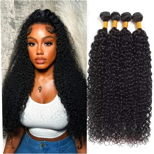 Ralisa Water Wave 4 Bundles Brazilian Water Wave Human Hair Bundles Wet and Wavy Human Hair 4 Bundles for Black Women Curly 20 22 24 26 Human Hair Extensions