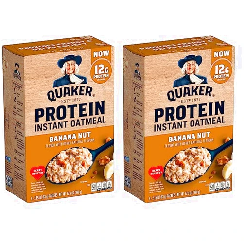 Quaker, Protein Instant Oatmeal, Banana Nut, 12.9 Oz, 6 Count (Pack of 2)