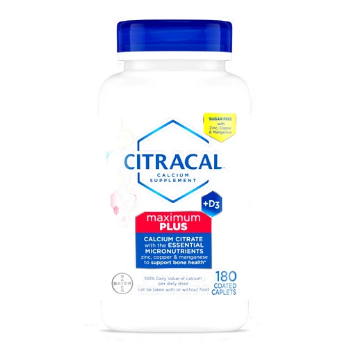 Citracal Maximum Plus, 650 mg Calcium Citrate, easily absorbed and highly soluble with 25 mcg (1000 IU) Vitamin D3, Bone Health Support, Calcium Supplement for Ages 12+, 180 Count