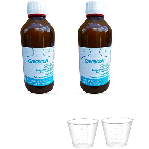 Gaviscon Advance Liquid Peppermint Flavour 500ml Twin Pack with (2 Free Plastic Measuring Cups 30ml)
