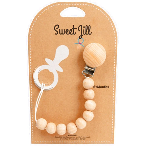 Sweet Jill Pacifier Clip Made with Silicone Beads and Secured with Wood Clip. 1 Piece Design. BPA-Free. Chewable. 9