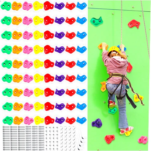 Meooeck 72 Pcs Kids Rock Wall Climbing Holds Set Colorful Grips with Mounting Screws and Hardware for DIY Indoor Outdoor Backyard Playground Play Set Back to School Birthday Gift(Classic Color)
