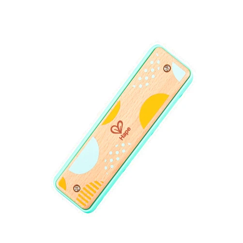 Hape Blues Harmonica | 10 Hole Wooden Musical Instrument Toy for Kids, Blue-Green (E8916)