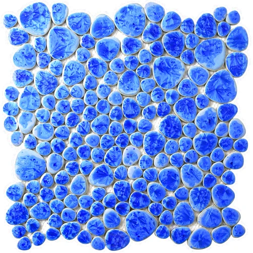 Blujellyfish Pebbles Tile Ceramic Azure Blue Mosaic Tiles for Swimming Pools Bath Accent Wall Backsplash Shower Floor Tile TSTGPT003 (5 Square Feet)