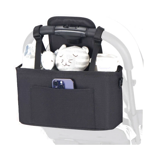 Beberoad Love Universal Stroller Organizer with Cup Holder Large Capacity Stroller Caddy Waterproof Stroller Bag with Shoulder Strap (Black)