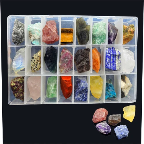 SeeuFun 24PcsNatural Rocks for Tumbling,Gemstone Raw Crystals Rough Stones for Polishing Wicca & Reiki,Rocks Collection for Kids