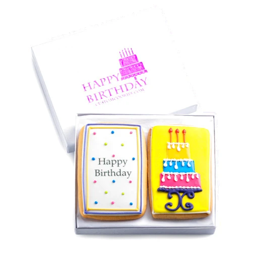 Custom Cookies Gourmet Happy Birthday Cookie Gift Basket | 2 Large 2.5 x 4.5 in Vanilla Sugar Cookies Hand-Decorated Snack Variety Pack | Kosher B-Day Bakery Care Package For Women, Men Boys & Girls | Prime Delivery