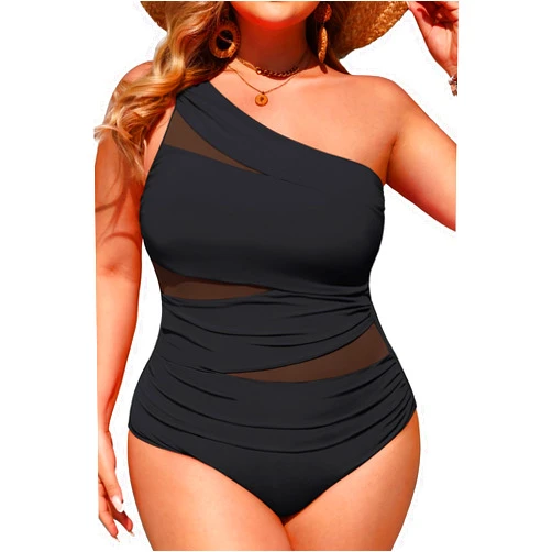 Aqua Eve Plus Size One Piece Swimsuit for Women Tummy Control Bathing Suits One Shoulder Swimwear