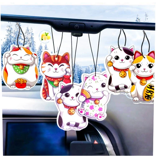 IDOEASE 6pcs Cute Cat Car Air Freshener Hanging, Hanging Air Freshener Fragrance Scented Cards Rearview Mirror Pendant for Car Interior Bedroom