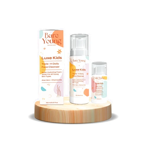Bare Young Triple~H Face Collection Set | Gentle Face Wash & Moisturizer for All Kids' Skin Types | Plant-based & Fragrance-Free