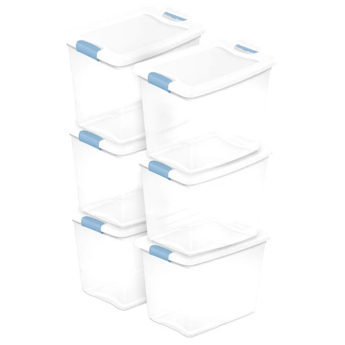 Sterilite 6-Pack Stackable Storage Bin with Lid, Clear Plastic Design, 25 Quart