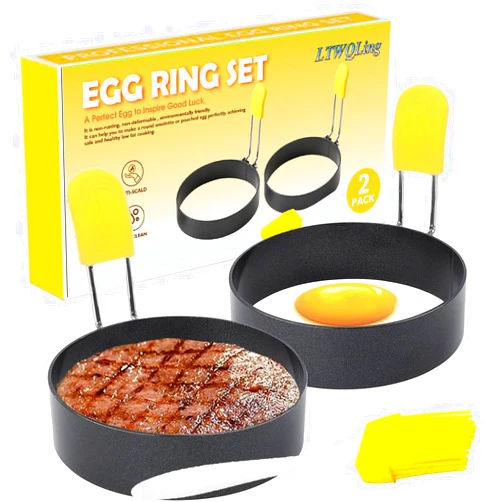 LTWQLing 4 Inch Large Egg Rings for Frying Eggs, 2 Pack Stainless Steel Egg Cooking Rings Nonstick Round Egg Shaper Mold with Anti-scald Handle for English Muffins Pancake Cooking Griddle
