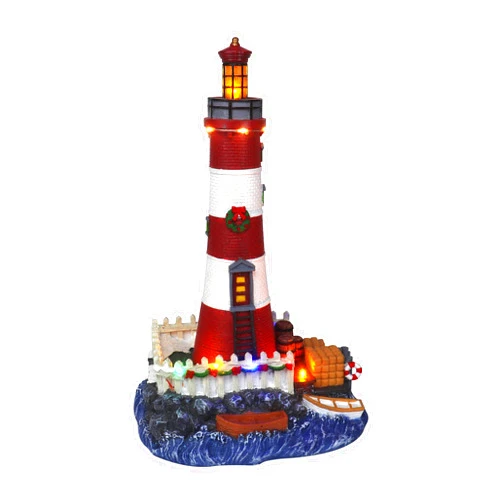 Top Treasures Christmas Village Lighthouse - Lighted Musical Snow Village Collectible Building - Christmas Village Houses - Perfect Addition to Your Christmas Indoor Decorations & Holiday Displays - Made of Resin